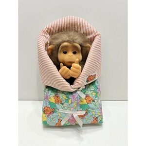 Vintage 1990s Little Monkey Lost Puppet in Jungle Blanket 11" Flocked Face Plush